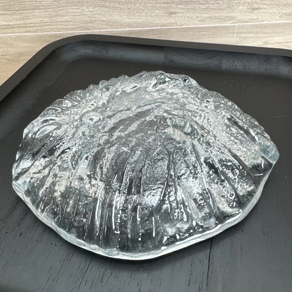 Blenko Ice Bark Ashtray/Bowl Clear Textured Glass Footed Vintage MCM 7
